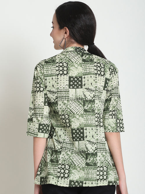 Olive Colourblocked Pure Cotton Top