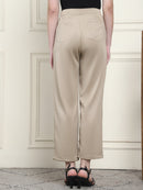 Frempy Women's High-Rise Relaxed Straight Leg Formal Trousers - Beige