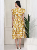 Frempy Women Yellow Floral Printed Maternity Midi Dress