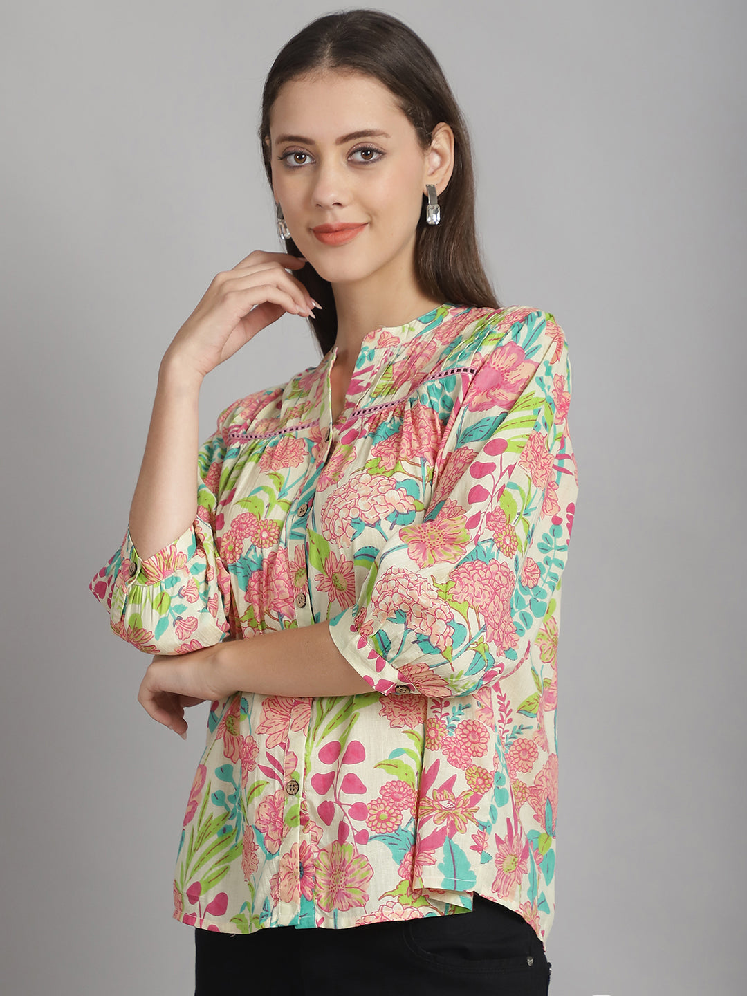 Multi Floral Printed Floral Pure Cotton Top
