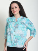 Turquoise Blue Floral Pure Cotton Top