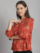 Red Floral Printed Floral Pure Cotton Top