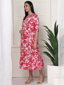 Frempy Women Pink Floral Printed Maternity Dress