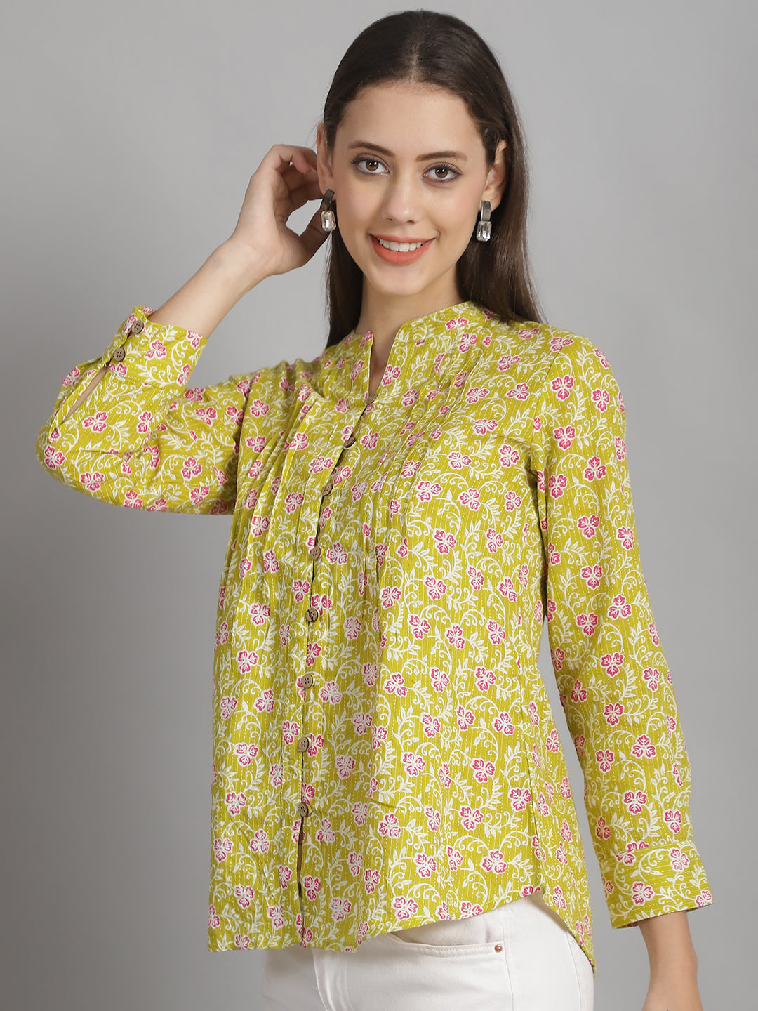 Mustard Floral Printed Pure Cotton Top