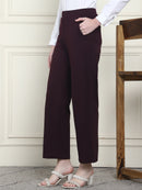 Frempy Women's High-Rise Relaxed Straight Leg Formal Trousers - Maroon