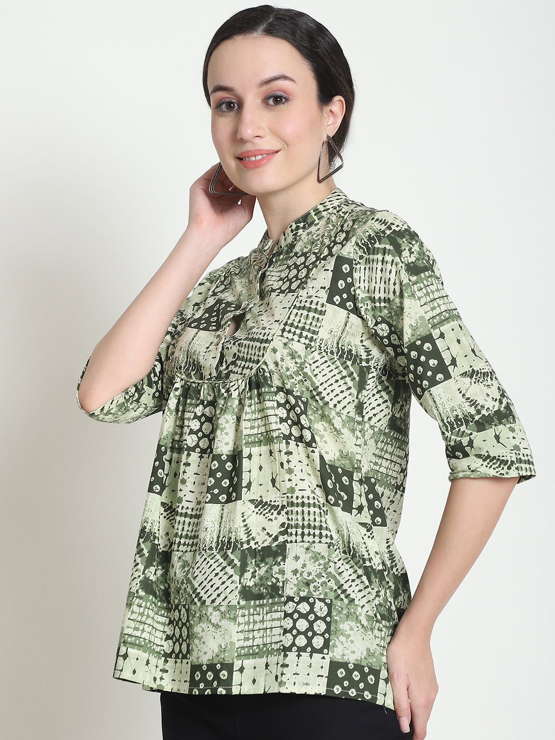 Olive Colourblocked Pure Cotton Top