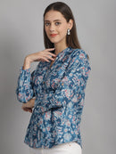 Blue Floral Printed Pure Cotton Top