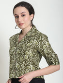 Olive Floral Pure Cotton Short Top