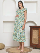 Frempy Women Fit and Flare Multi Floral Printed Maxi/Full Length Dress