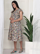 Frempy Women Off White Floral Printed Maternity Midi Dress