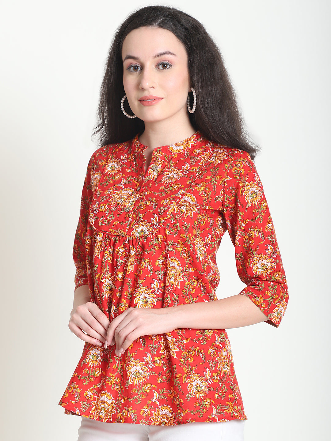 Red Floral Pure Cotton Top