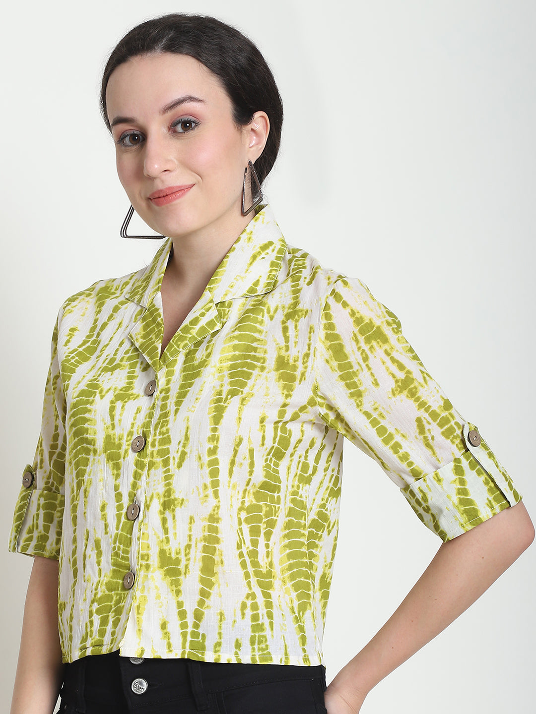 Olive Tie and Dye Pure Cotton Short Top