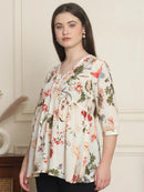Frempy Women Off White Pure Cotton Top
