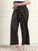 Frempy Bottle Green Floral Motif Pure Cotton Maternity Trousers