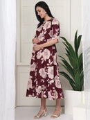 Frempy Women Maroon Floral Printed  Maternity Dress