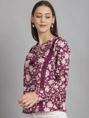 Magenta Floral Printed Floral Pure Cotton Top
