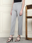 Frempy Women's High-Rise Relaxed Straight Leg Formal Trousers - Grey