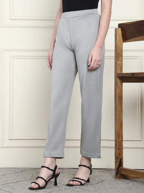 Frempy Women's High-Rise Relaxed Straight Leg Formal Trousers - Grey