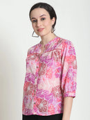 Frempy Women Pink Floral Printed Pure Cotton Top