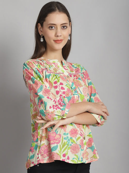 Multi Floral Printed Floral Pure Cotton Top