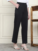 Frempy Women's High-Rise Relaxed Straight Leg Formal Trousers - Black