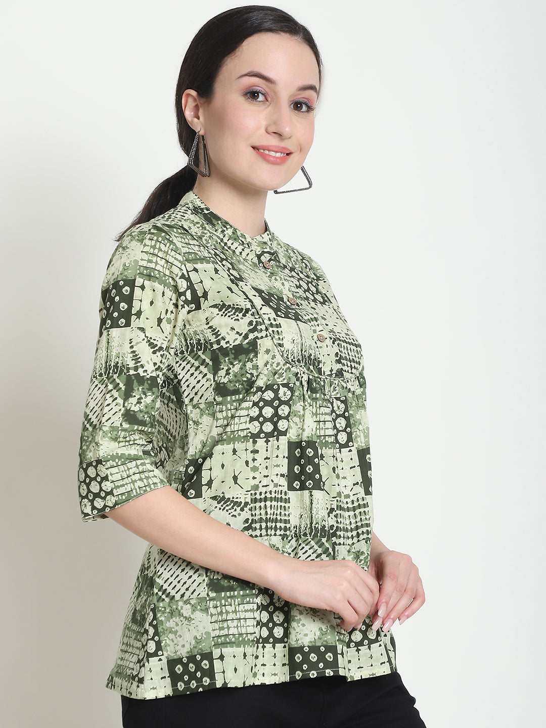 Olive Colourblocked Pure Cotton Top