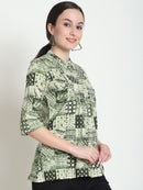 Olive Colourblocked Pure Cotton Top