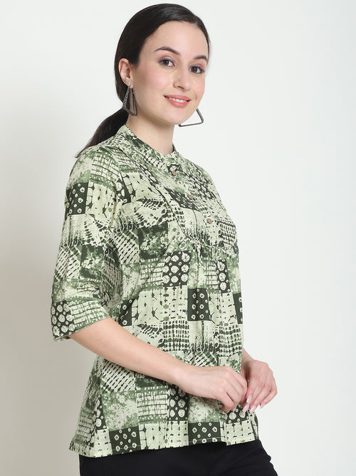 Olive Colourblocked Pure Cotton Top