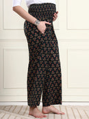Frempy Bottle Green Floral Motif Pure Cotton Maternity Trousers