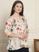 Frempy Women Off White Pure Cotton Top