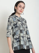 Grey Colourblocked Pure Cotton Top