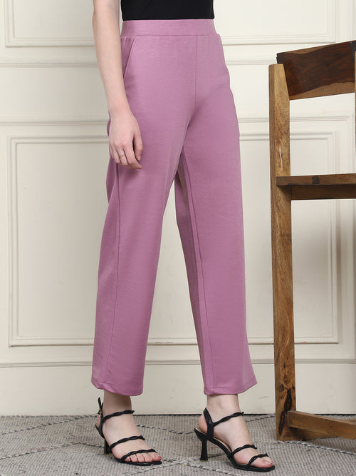 Frempy Women's High-Rise Relaxed Straight Leg Formal Trousers - Magenta