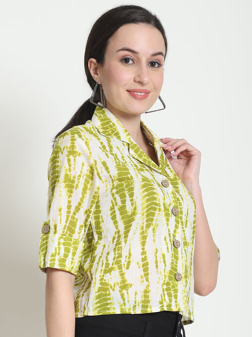 Olive Tie and Dye Pure Cotton Short Top