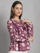 Magenta Floral Printed Floral Pure Cotton Top