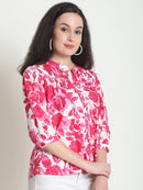 Frempy Women Pink Floral Printed Pure Cotton Top