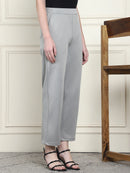 Frempy Women's High-Rise Relaxed Straight Leg Formal Trousers - Grey