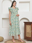 Frempy Women Fit and Flare Multi Floral Printed Maxi/Full Length Dress