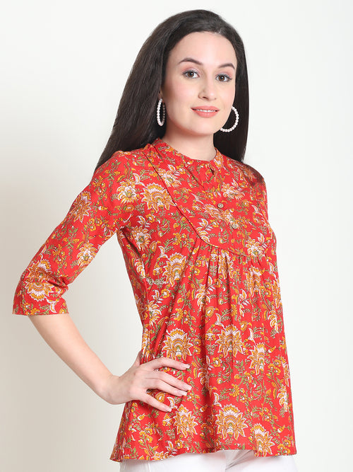 Red Floral Pure Cotton Top