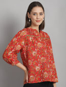 Red Floral Printed Floral Pure Cotton Top