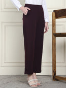 Frempy Women's High-Rise Relaxed Straight Leg Formal Trousers - Maroon