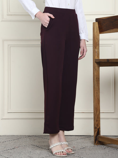 Frempy Women's High-Rise Relaxed Straight Leg Formal Trousers - Maroon