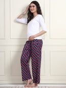 Frempy Black Floral Motif Print Smocked Waist Pure Cotton Maternity Trousers