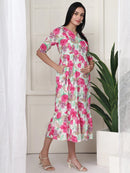 Frempy Women Multicolored Floral Printed  Maternity Dress