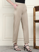 Frempy Women's High-Rise Relaxed Straight Leg Formal Trousers - Beige