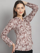 Camel Brown Floral Printed Pure Cotton Top