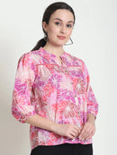 Frempy Women Pink Floral Printed Pure Cotton Top