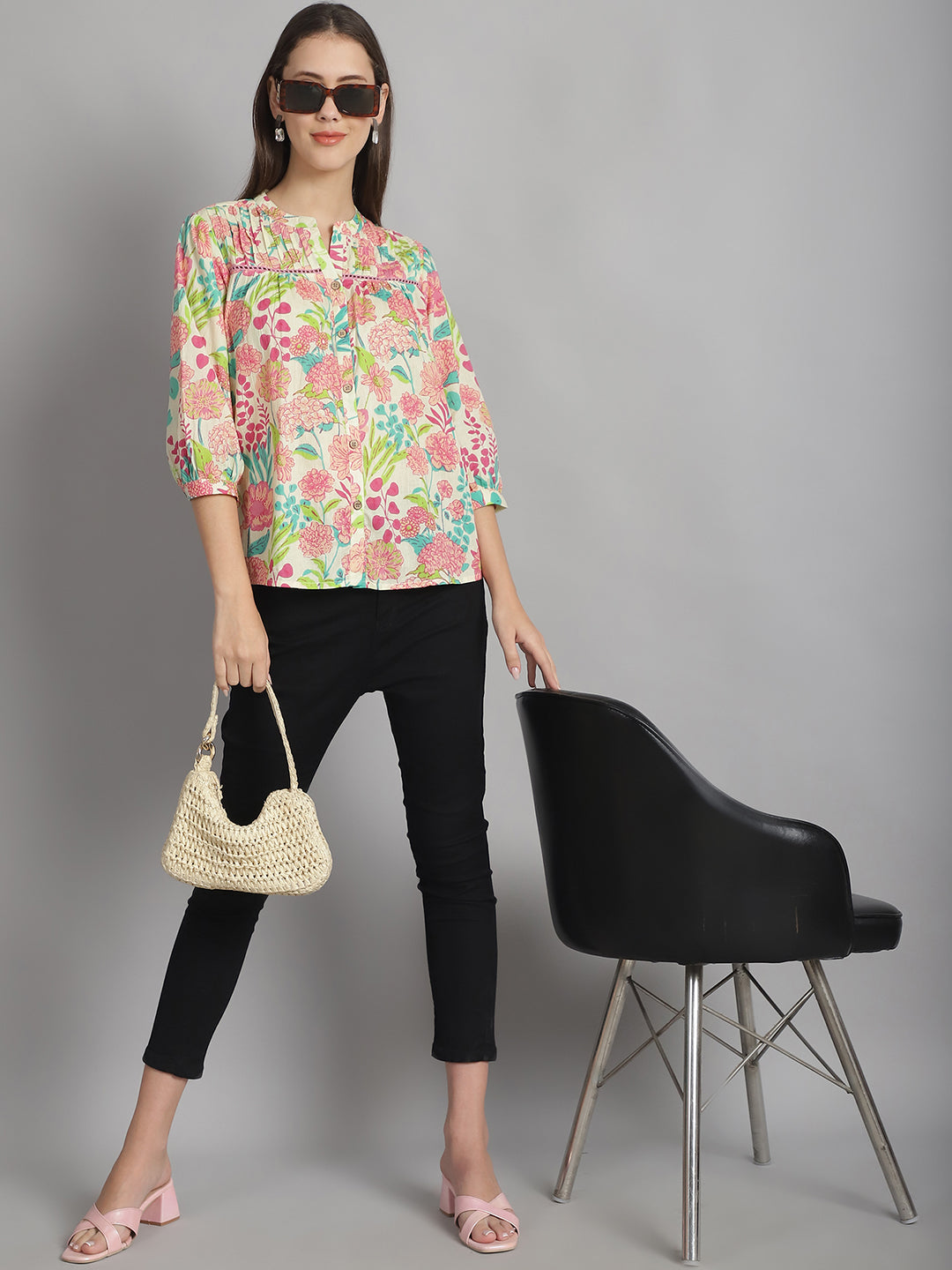 Multi Floral Printed Floral Pure Cotton Top