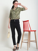 Olive Floral Pure Cotton Short Top