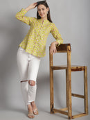 Mustard Floral Printed Pure Cotton Top