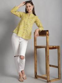 Mustard Floral Printed Pure Cotton Top